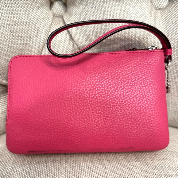 Coach Double Corner Zip Leather Wristlet F87590 Bright Fuchsia Pink Pre-Own - Picture 6 of 6